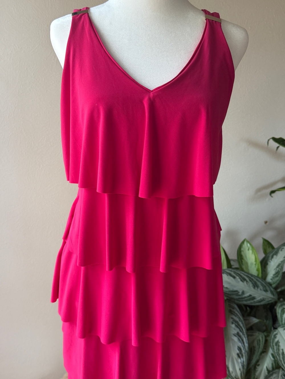 White House Black Market fuchsia Tiered Ruffle Dress